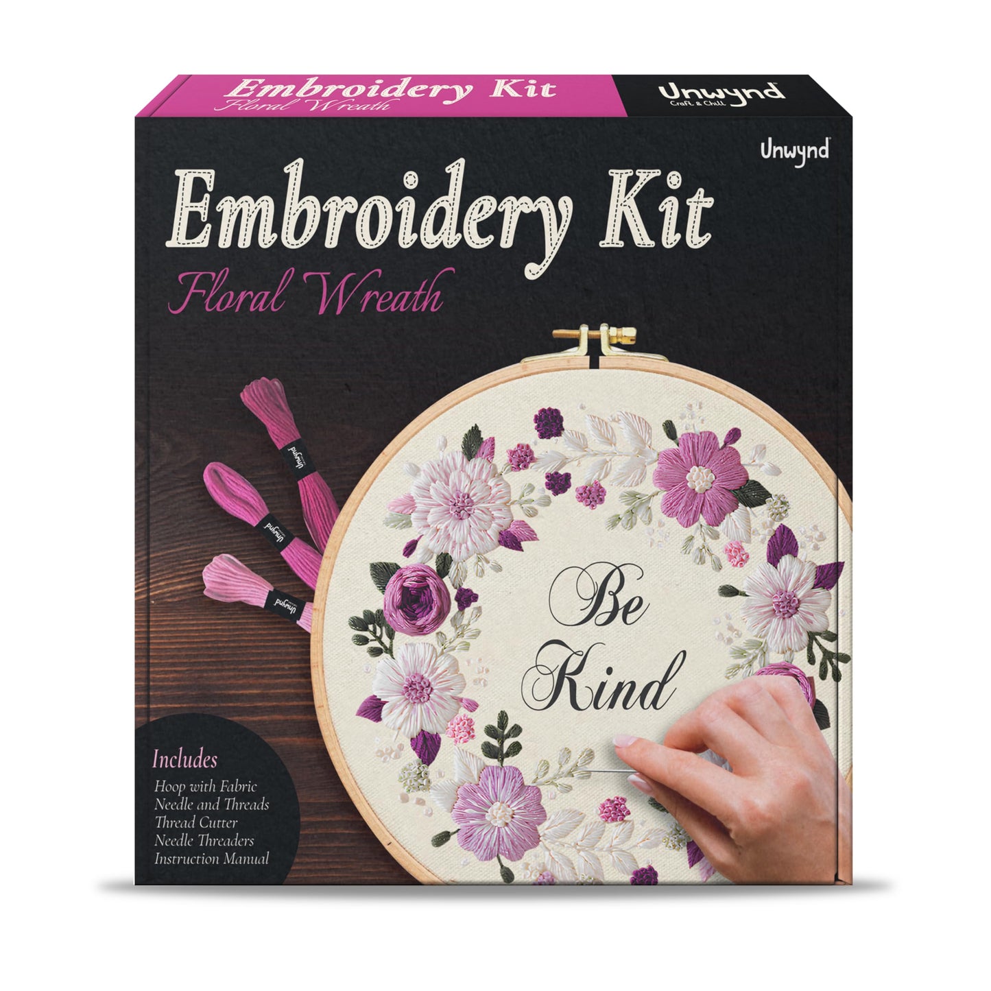 Unwynd Embroidery Kit Floral Theme for Beginners, Satin Stitch Hand Embroidery Kit for Adults, Easy DIY Crafts, Starter Set with Flower Pattern (Floral)