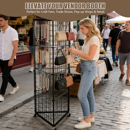 MEIHAOME Grid Wall Panels Foldable Gridwall Display Stand 3-Sided Triangular with Wheels, Rolling Wire Grid Tower for Craft Show, Retail & Vendor Event(24" x 68")