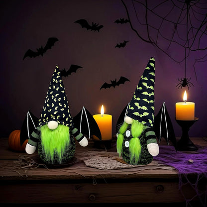 Dylayos Halloween Gnomes Decorations for Home, Set of 2 Plush Bat Wing Gnomes, Handmade Tomte Gnome Dolls for Halloween Decor, for Women, Christmas, Party