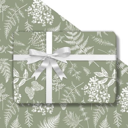 JarThenaAMCS Botanical Wrapping Paper - Mini Roll - 17 In x 32.8 Ft Sage Green Plant Leaves Gift Wrap Paper for DIY Art Crafts Wedding Birthday Holiday Party Supplies