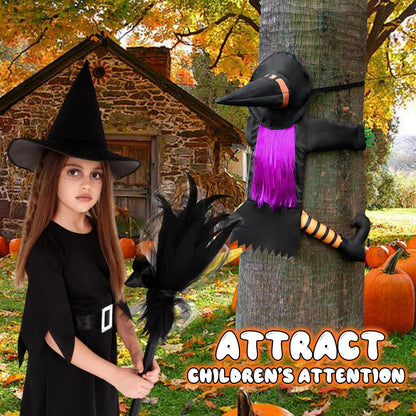 Qivine 39.4" Crashing Witch Halloween Decoration, Flying Crashing Witch into Tree, Halloween Outdoor Decor with Durable Nylon, Flying Witch on Broom Colliding for Yard Garden Porch Tree