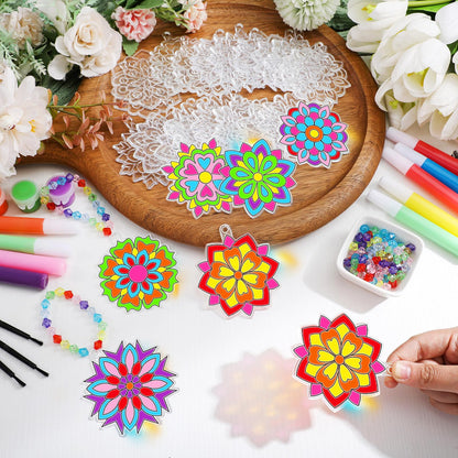 Sonwyoung 30 Sets Summer Mandala Suncatchers Craft Kits Easter Holi DIY Glow in The Dark Stained Glass Kit Paint Your Own Window Ornaments Art for Holiday Parties Home Decor and Creative Activities