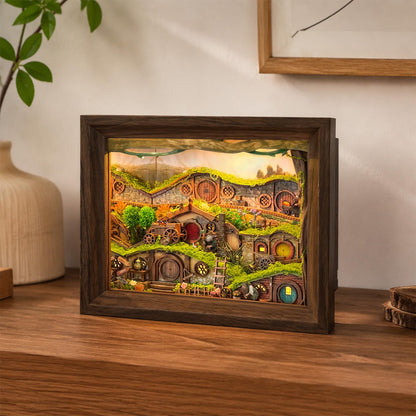 LORENOOK The Magic Ring Hamlet DIY Miniature House Shadow Box Kit – 3D Wooden Puzzle with Lights & Dust Cover, Book Nook Kits for Adults, Creative Framed Bookshelf Decor & Gift