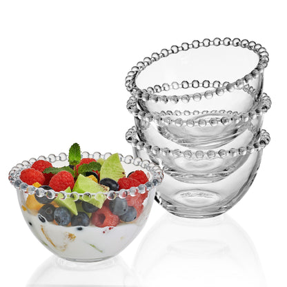 Fitz and Floyd Beaded Glass Prep, Dip, Dessert, Fruit, Candy Bowls, Set of 4, 5.25 inch