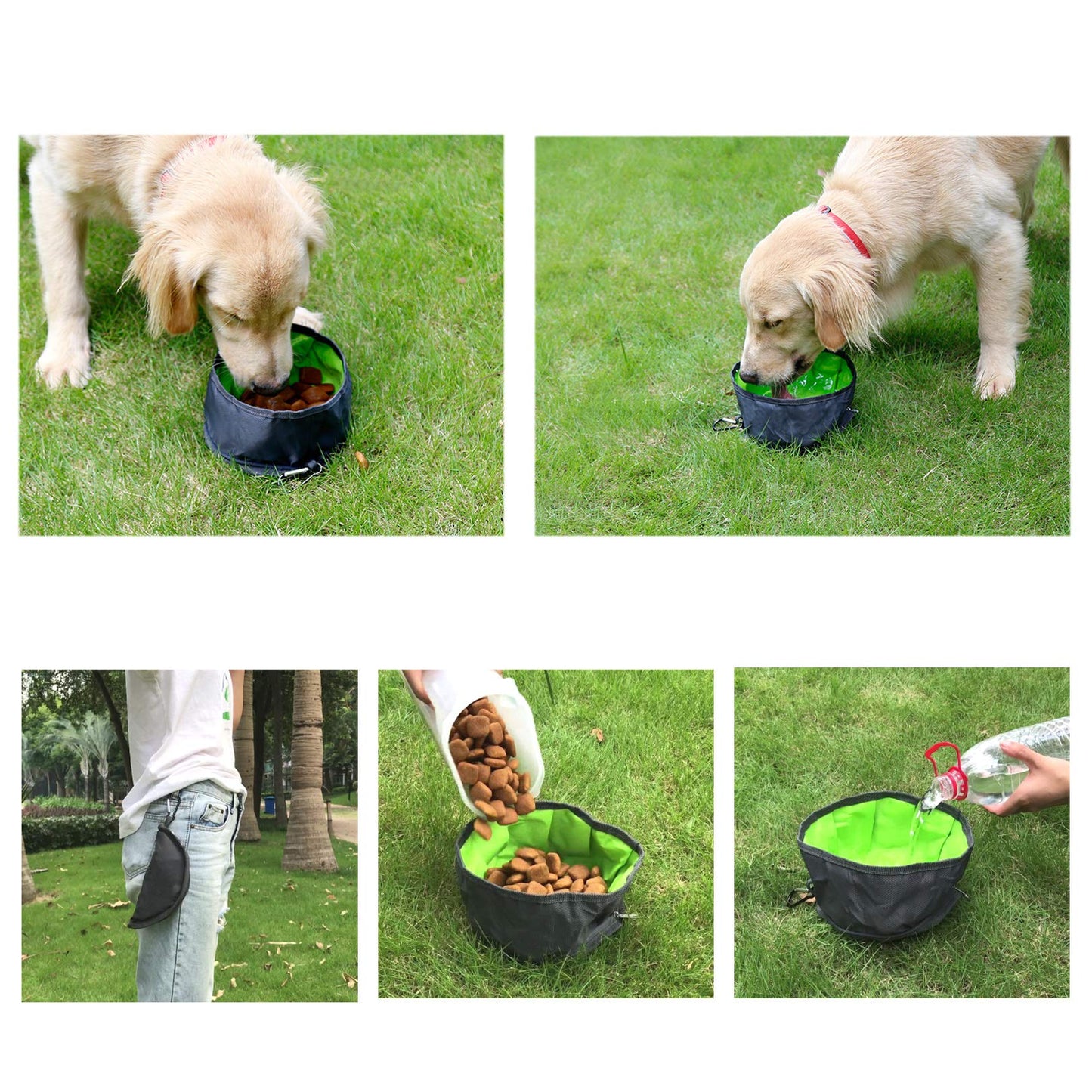 2 Pcs Collapsible Dog Bowls for Travel, Foldable, Portable and Light for Food and Water - (Green+Orange)