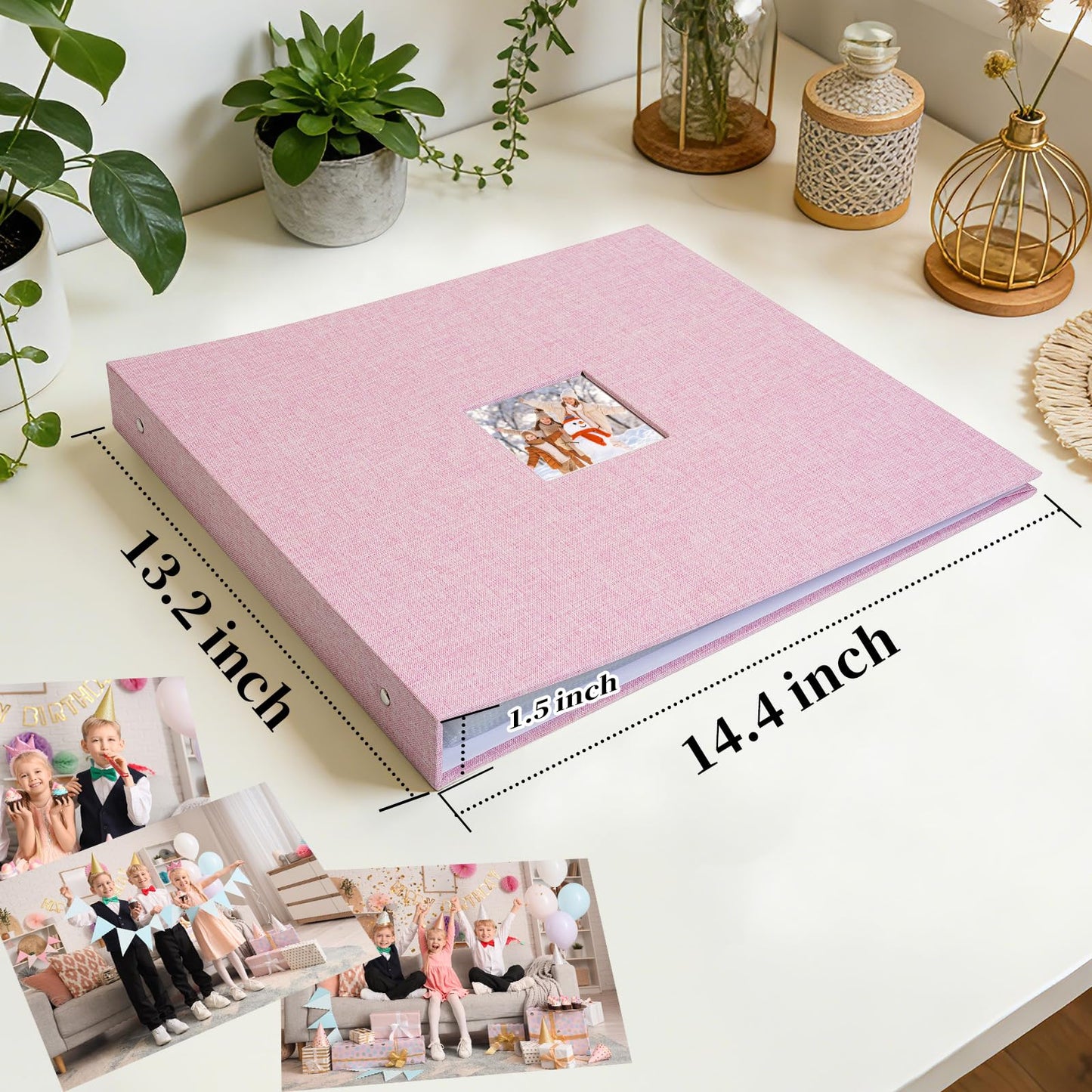 Hiwhy 12x12 Inch Large 3 Ring DIY Scrapbook Photo Album, Linen Cover Scrapbook with 20 Sheets Plastic Sleeves 40 Pages Memory Book for Wedding Birthday Baby Family (Pink)