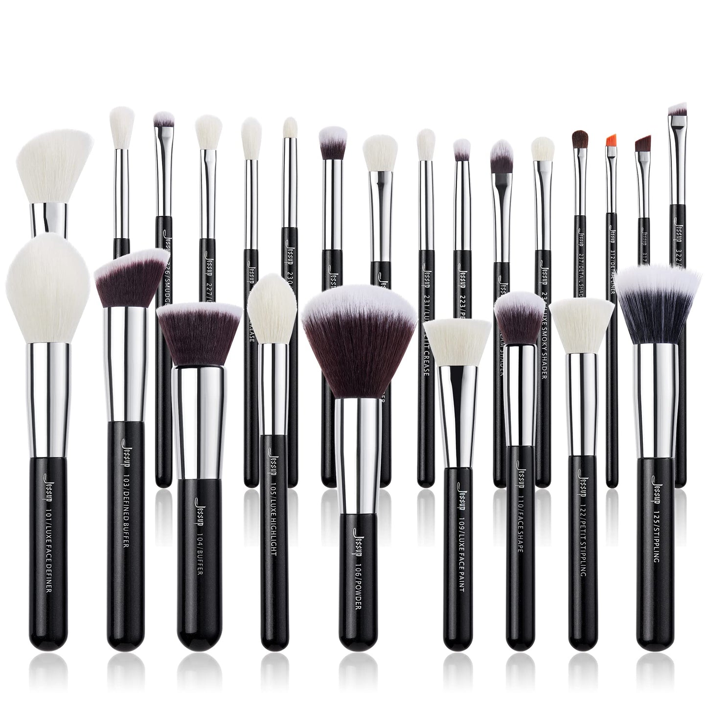 Jessup Brand 25pcs Professional Makeup Brush Set Beauty Cosmetic Foundation Powder Blusher Eyeshadow Blending Highlight Concealer Natural-Synthetic Hair Brushes Set (Pearl White/Silver)