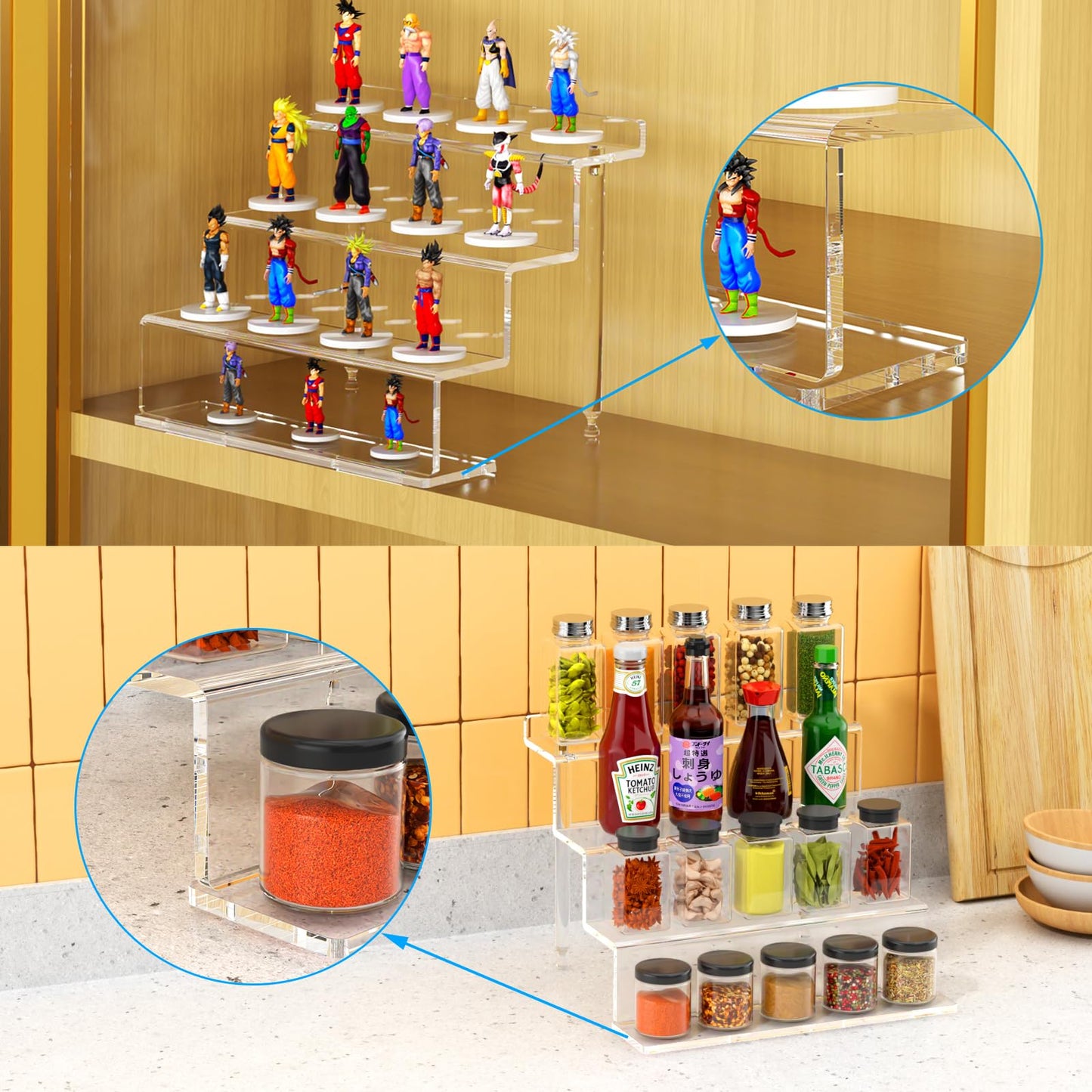 NIUBEE Acrylic Riser Display Shelf, 2 Pack Clear Display Stand for Amiibo Funko POP Figures,4 Tier Cupcakes Stand Perfume Organizer and Storage (12 Inch Large)