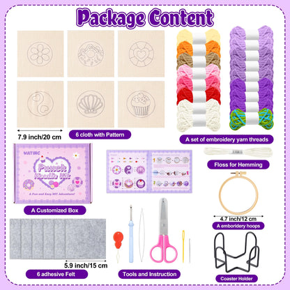 WATINC Christmas Punch Needle Coaster Kits - 23Pcs Easy Art Work Decor Craft Supply for Beginners, DIY Set of 6 Pattern Tufted Pads with Adhesive Felt Yarns Tools Instruction Customized Boxes (Purple)