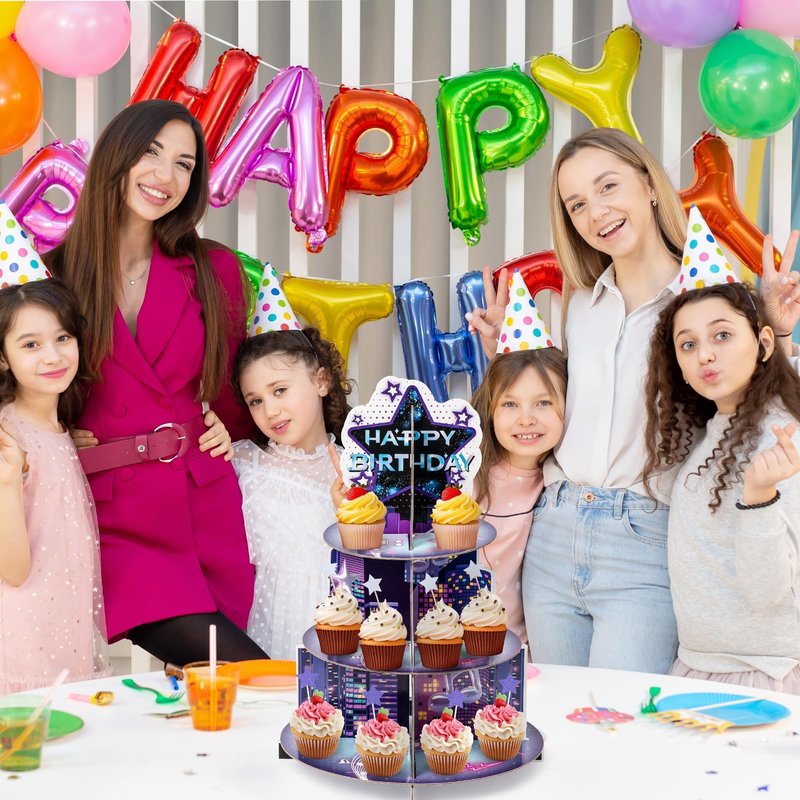 Salovio Singer Cupcake Stand Party Supplies - 3 Tier Korean Pop Singer Happy Birthday Party Cupcake Tower Table Decorations Musical Fan Theme Dessert Tray Holder Cake Stands for Girls Womens Teens