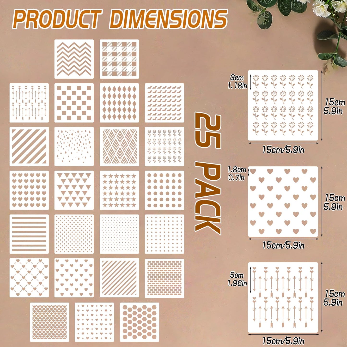 25 Pcs Cookie Stencils for Royal Icing Line Pattern Heart Dot Stars Baking Stencils for Sugar Cookie Decorating Baking Cake DIY and Craft Painting, 6x6 Inch