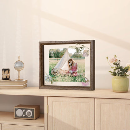 8x10 2x3 4x6 5x7 6x8 8''x10'' Axeman Floating Picture Frame - Solid Oak Wood Picture Frame, Double Tempered Glass Photo