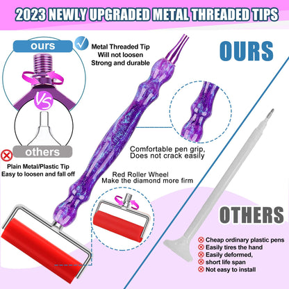 Heyseri Diamond Painting Pen, “Screw Tip, Tighter Hold”, Diamond Art Pen with Screw Thread Metal Tips, Tight Grip, 6 Painting Glue Clay