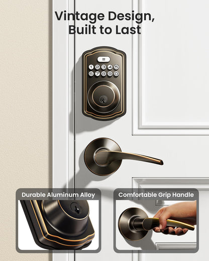 Veise Keyless Entry Door Lock with 2 Lever Handles - Electronic Keypad Deadbolt, Easy Installation Digital Smart Front Door Lock Set, Oil Rubbed Bronze