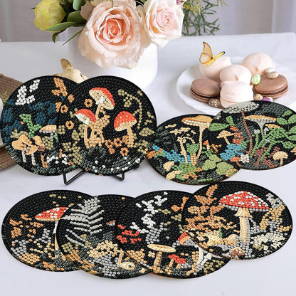 Ekuxom 8 Pcs Diamond Art Coasters Kit for Adults- Mushroom Forest Diamond Painting Coasters with Holder-DIY Crystal Full Drill Rhinestone for Crafts Gifts Adults Beginners