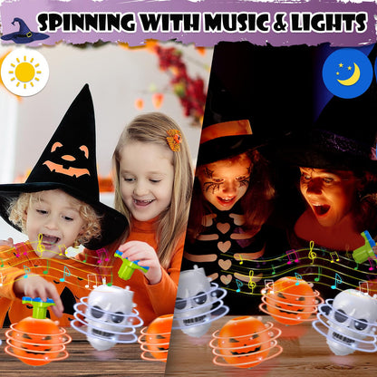 Halloween Light Up Spinning Tops Toys Gifts for Toddlers,12 Pack Halloween Basket Goodie Bag Stuffers Fillers for Kids,Halloween Treats Non Candy Party Favors, Birthday Classroom Prizes for Boys Girls