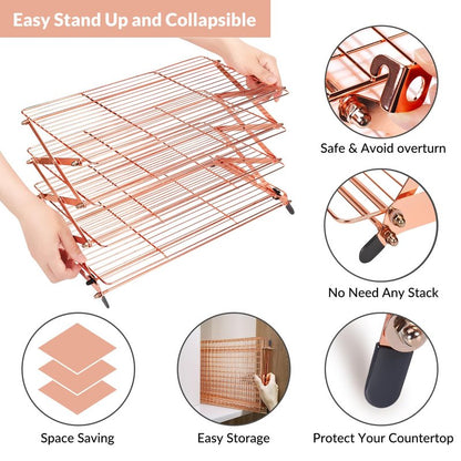 Geesta 2/3/4-Tier Collapsible Cooling Rack with Adjustable 3 Setting Design Stackable Cooling Roasting Cooking for Cookies Baking - Copper Cooking Utensils