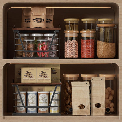 2 Pack Countertop Stackable Trash Bag Holders with Wood Top, Large & Small Garbage Bag Dispenser for Kitchen, Pantry