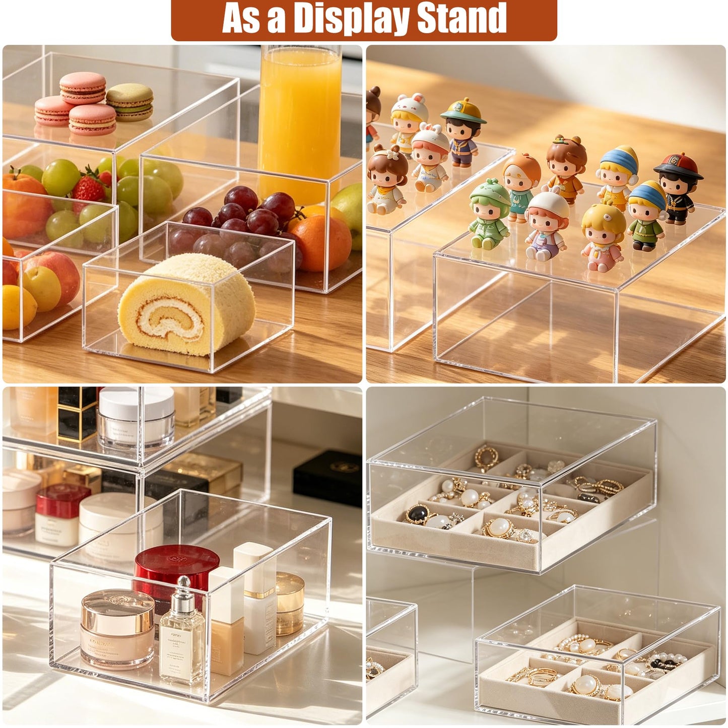 Builimeer 6Pcs Clear Acrylic Risers Display Stands(6"-11"), Acrylic Display Box for Catering Supplies Buffet, Dessert, Cosmetics, Jewelry Showcase & Collectibles and Party, Exhibitions, Office, Home