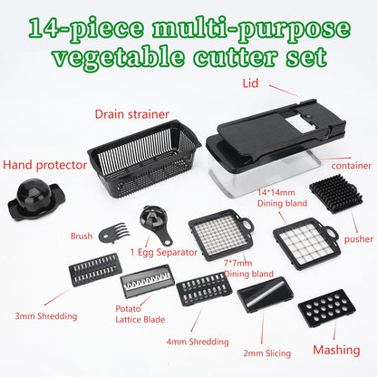 Skiennix Vegetable Chopper 14-in-1 - Multifunctional Stainless Steel Onion Dicer & Mandoline Slicer Set