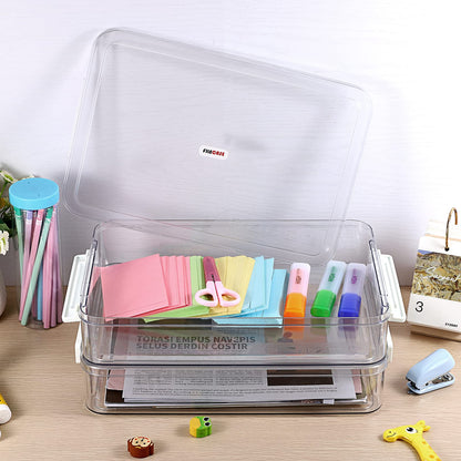 BTSKY 2 Pack Plastic Storage Containers with Lids, Portable Project Case Document Organizer Stackable Plastic File Storage Box for A4 File Paper Documents Scrapbook Art Supplies&Crafts(Big, White)
