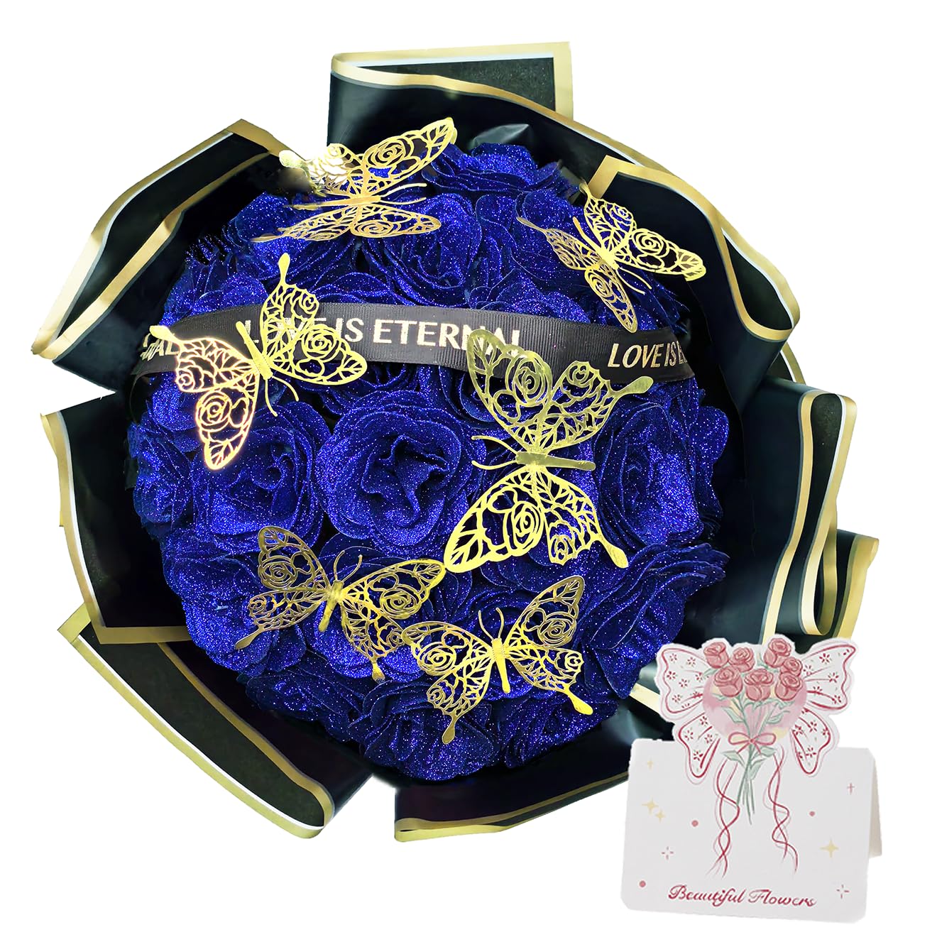 Greenke Glitter Roses DIY Bouquet Kits for Valentines Day Blue Rose Love Forever Flowers Bouquet Fathers Day DIY Rose Flower Gifts for Dad Mom Grandma Valentine Anniversary Wedding Celebration Décor