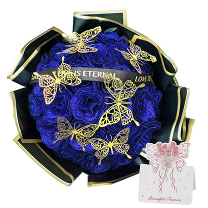 Greenke Glitter Roses DIY Bouquet Kits for Valentines Day Blue Rose Love Forever Flowers Bouquet Fathers Day DIY Rose Flower Gifts for Dad Mom Grandma Valentine Anniversary Wedding Celebration Décor