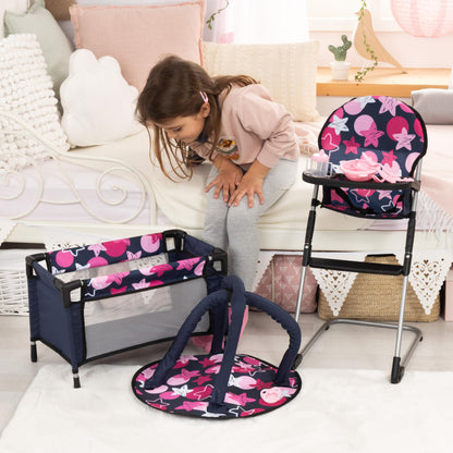 Bayer Real Life Baby Doll Accessories - 9-in-1 Furniture Set with Highchair, Travel Bed, Dining Set