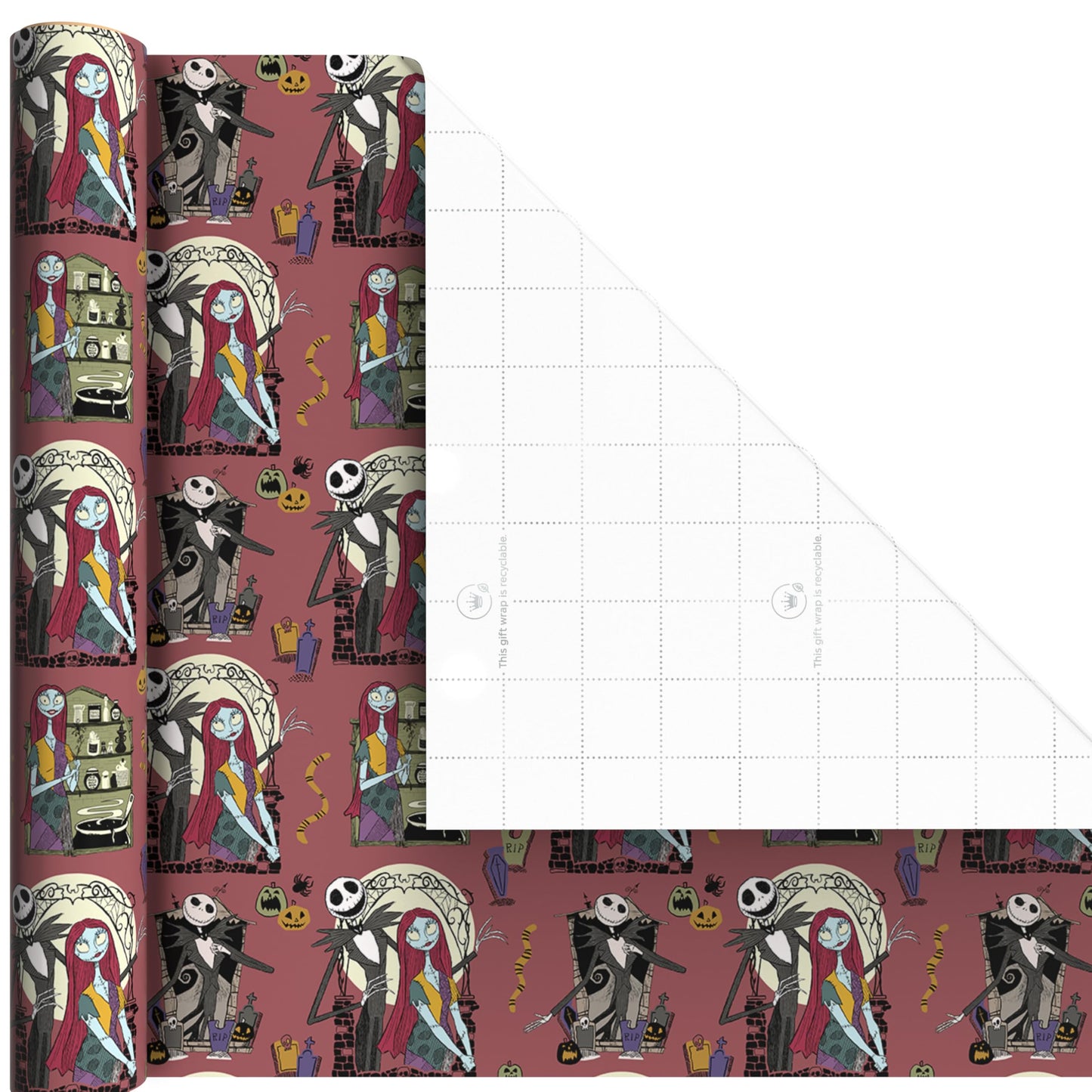 Hallmark Nightmare Before Christmas Wrapping Paper Mini Rolls, 3-Pack (Jack Skellington, Sally, Zero on Pink, Purple, Black) for Birthdays, Valentine's Day, Halloween, Any Occasion - 45 Sq. Ft. Total