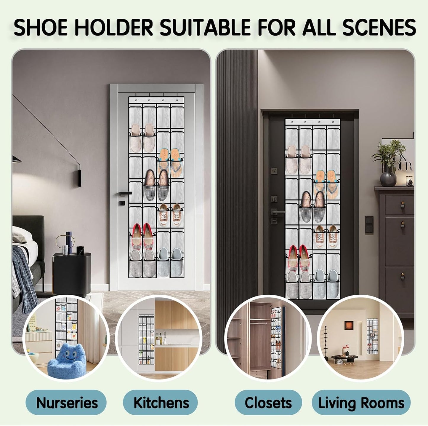 Kotkn 28 Closet Women,White-01) Compartment Over the Door Shoe Organizer, Breathable Mesh Large Shoe Rack for Storage