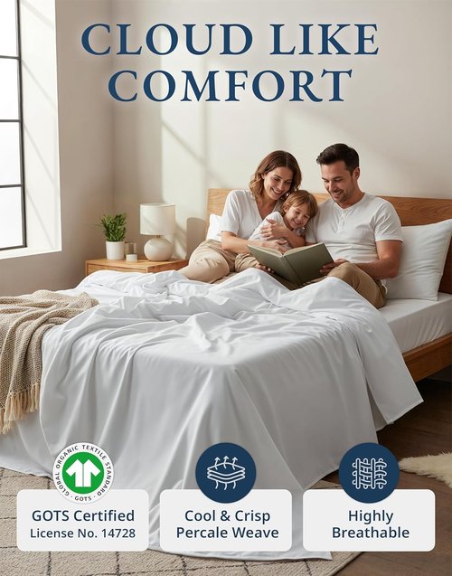 LANE LINEN 100% Organic Cotton Twin Sheets Set - Soft, Breathable Percale Bedding | 3-Piece White Set