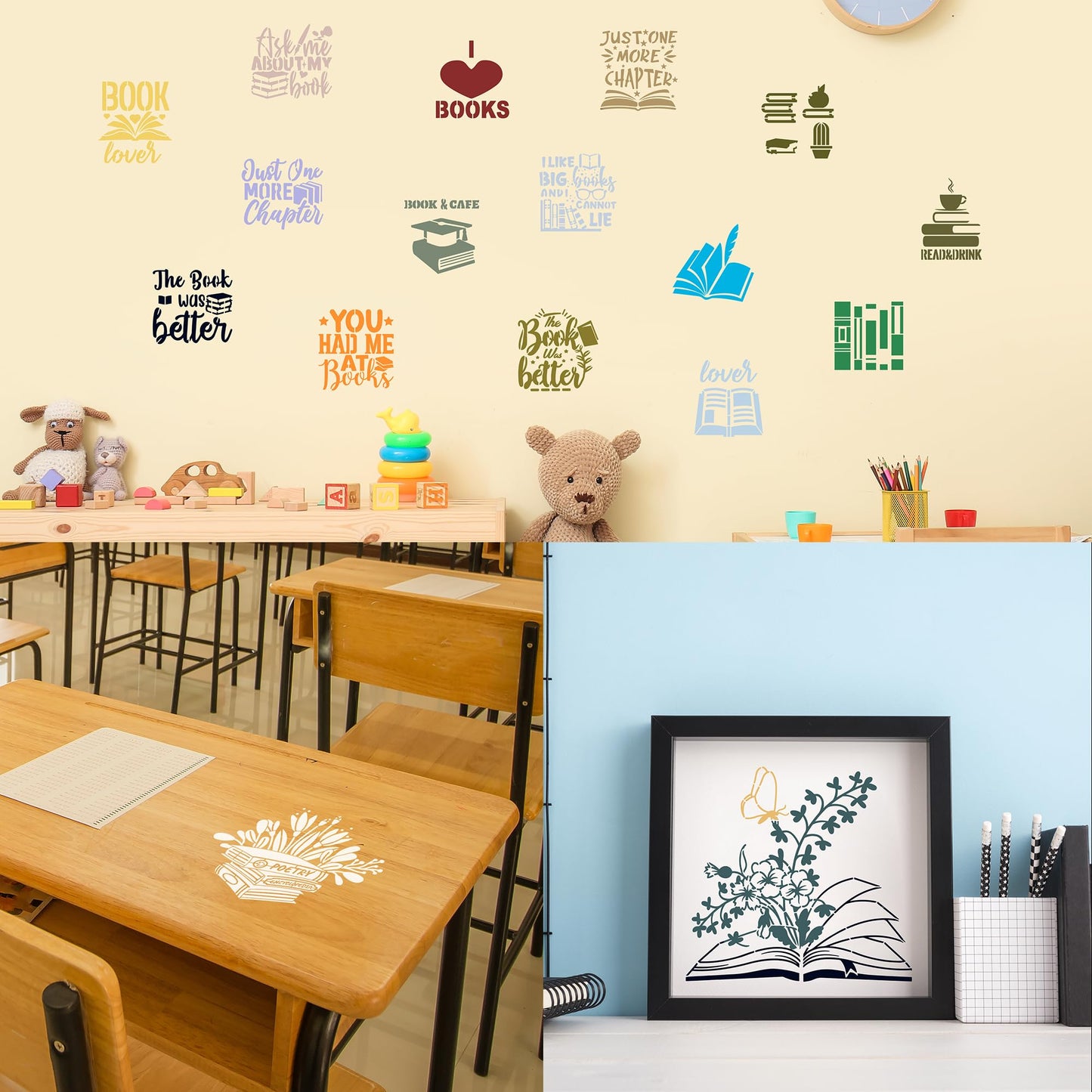 Book Flower Stencils for Painting - 24 Pcs Reusable Book Flower Floral Plants Spraying Drawing Supplies Stencils DIY Crafts Drawing Template Set for Home Wood Table Wall Paper Scrapbook Decor