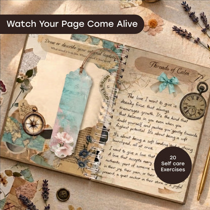 Unwynd Vintage Chapter Journal Kit Scrapbooking Kit, Aesthetic Flower Scrapbook Kit for Bullet Junk Journal, Washi Tape, Stickers, Papers DIY Journaling Supplies,Gift Adult Women Beginner Calligraphy