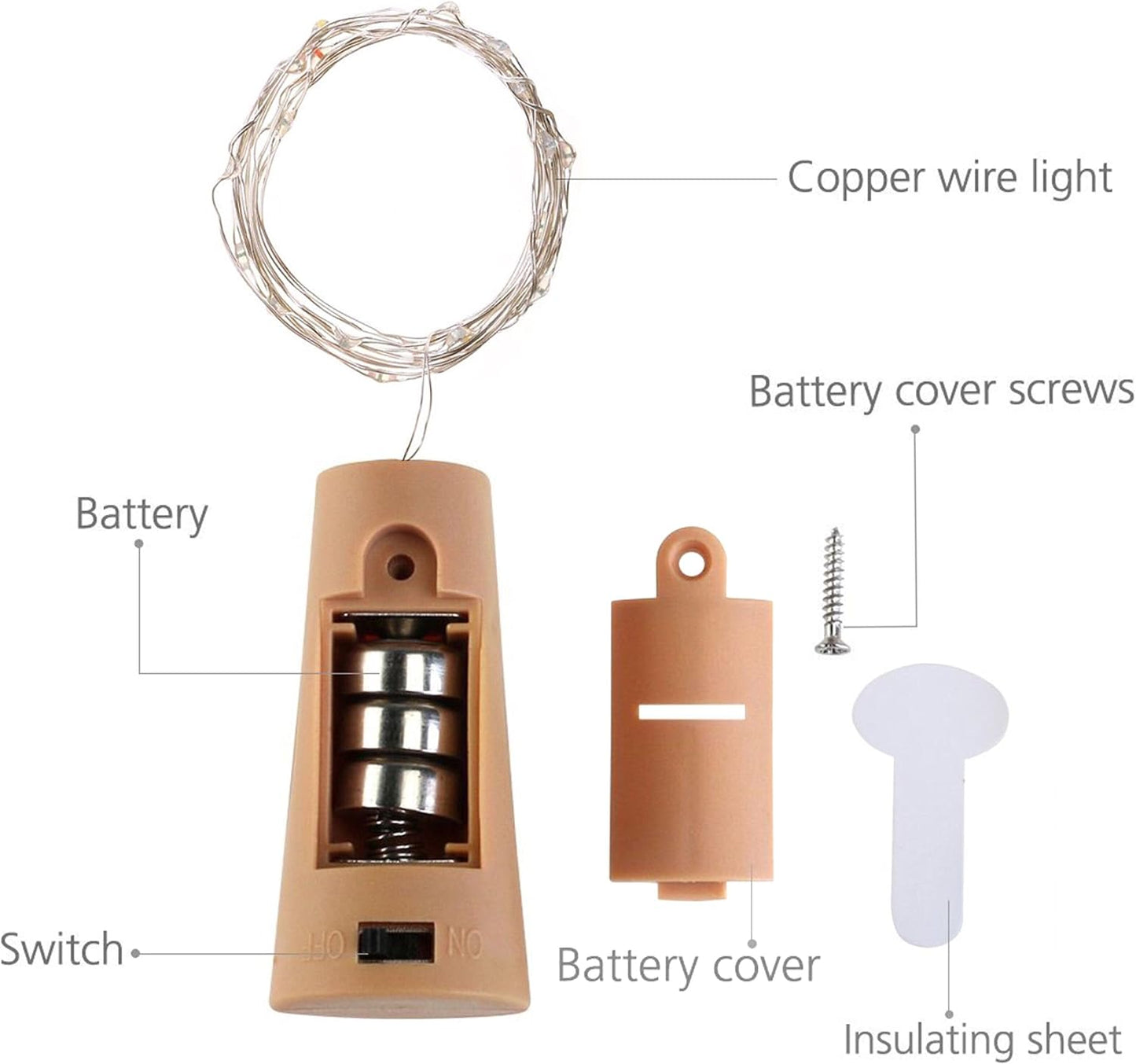 24 Pack 20 (24 Pack, LED Wine Bottle Cork Lights, Fairy Mini String Lights Copper Wire, Battery Operated Starry Lights