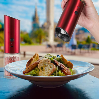 Vzaahu Gravity Electric Pepper and Salt Grinder Set of 2 - Rechargeable, Adjustable Coarseness, Stainless Steel with
