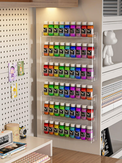 Cocheetah 2Pack 3 Tier Display Rack, Clear Paint Rack Wall-Mount (No Drill), Acrylic Craft Paint Storage Organizer, Miniature Holder for 2oz Bottle, Nail Polish Organizer, Badges, Mini Figures (2)