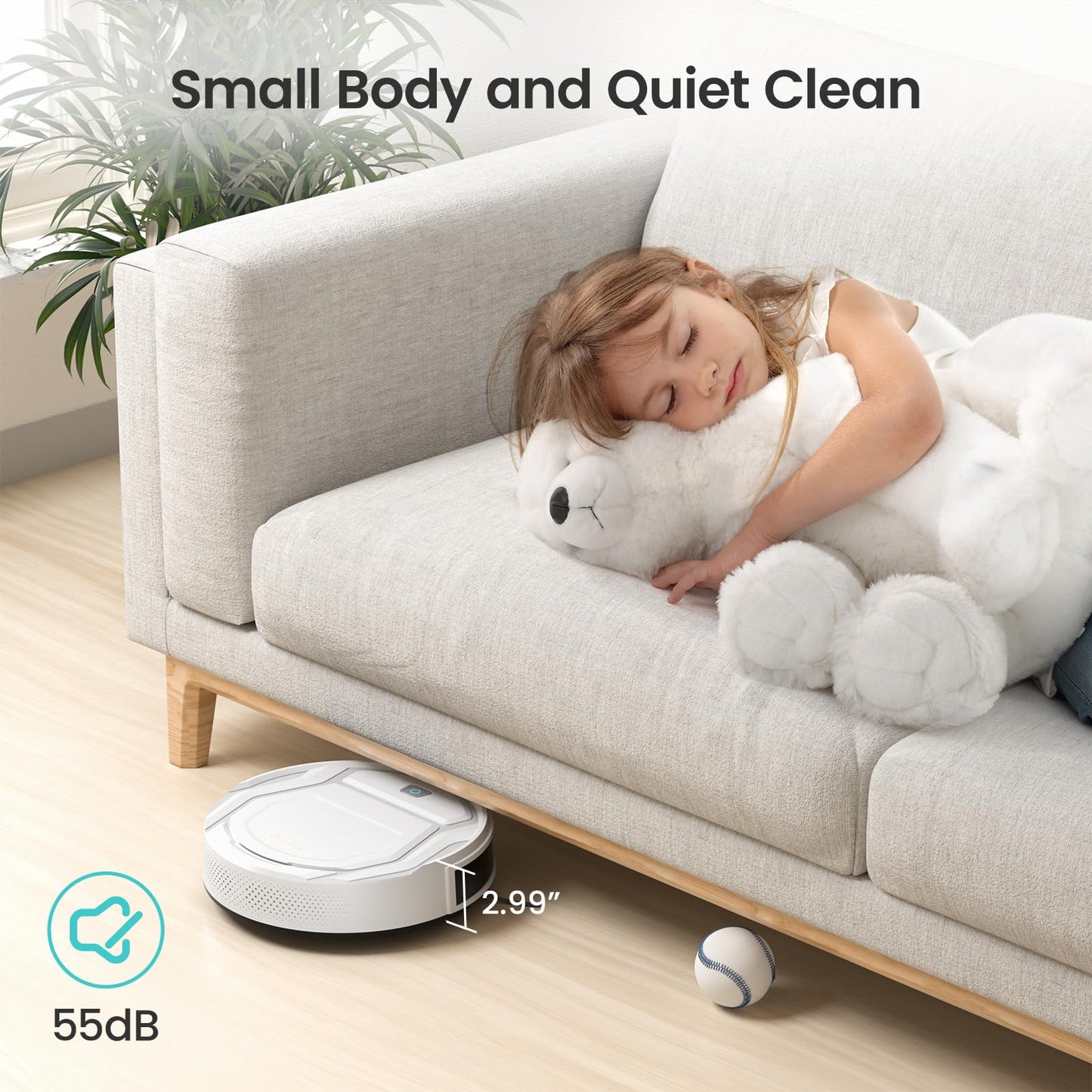 Lefant M210P Robot Vacuum Cleaner, Super Thin, Powerful Suction, Quiet, Self-Charging, Ideal for Pet Owners, Cleans Hard Floors to Medium-Pile Carpets, 120 Mins Runtime, APP/WiFi/Alexa Control, Gray