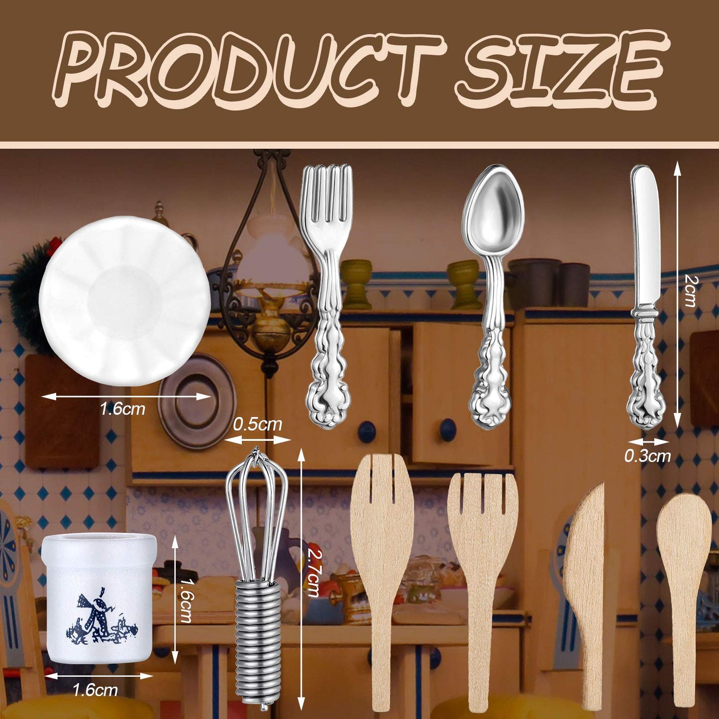Skylety 37 Pieces 1:12 Scale Miniatures Dollhouse Kitchen Accessories Include 16 Plates Knife Fork Spoon, 6 Egg Beater Utensil, 15 Tea Cup Set(Flora Bloom)