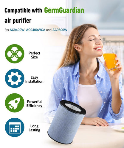 Breshair K 360° True HEPA Replacement Filter Compatible with GermGuardian Air Purifier AC9400W and AC9600W, Compare to Part # FLT9400, H13 Filter and Activated Carbon