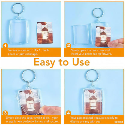 Aiqriwv 150-Pack Clear Acrylic Photo Keychains - Blank Insert Keychain with Metal Ring for DIY Personalization, Gift Favors, Double-Sided Display (2.17" x 1.57")