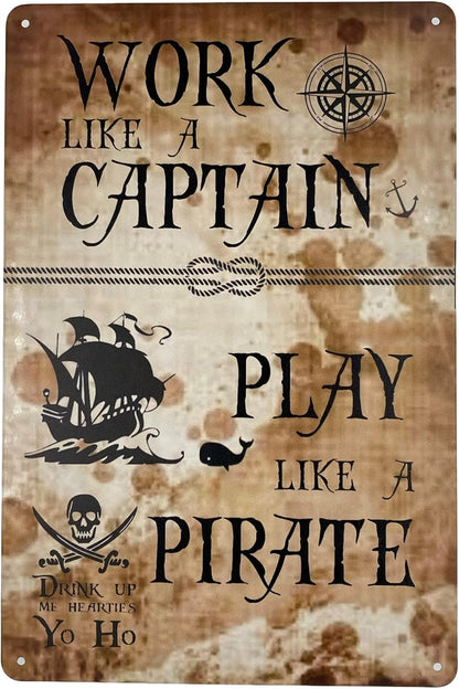 Forever_USA 8 12 (Set 1) Tin Sign | Metal Wall Poster | Work like a Captain Play like a Pirate x in | Fun Decorative