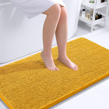 OLANLY Bathroom Runner Rugs - Soft Absorbent Chenille with Quick-Dry Rubber Backing | 44x24 Inches, Golden Yellow