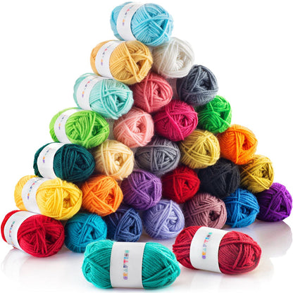 CRAFTISS 30 of 20g/0.7Oz Acrylic Yarn Mini Skeins - 1300 Yards of Soft Yarn for Crocheting and Knitting Craft Project, Assorted Starter Crochet Bulk Kit for Adults and Kids - Mothers Day Gift