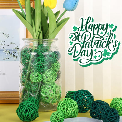 42Pcs St Patricks Day Vase Filler Wicker Rattan Balls, Table Decor Wicker Rattan Balls Hanging Ornaments Vase Bowl Fillers for Spring St. Patrick's Day Home Vase Centerpiece Bowls Table Decor