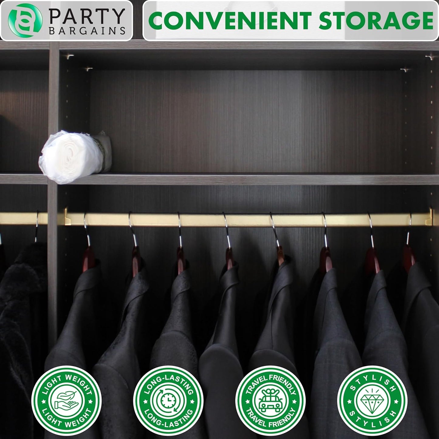 Party Bargains 60x24 Inch Clear Plastic Garment Bags, 50 Pack