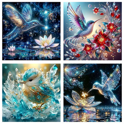 CEUHROG 4Pack Hummingbird Diamond Art Kits for Adults,DIY Bird Diamond Painting Kits Round Diamond Dots for Adults,5D Full Drill Painting Kit Art and Crafts for Adult Home Wall Decor14X14inch