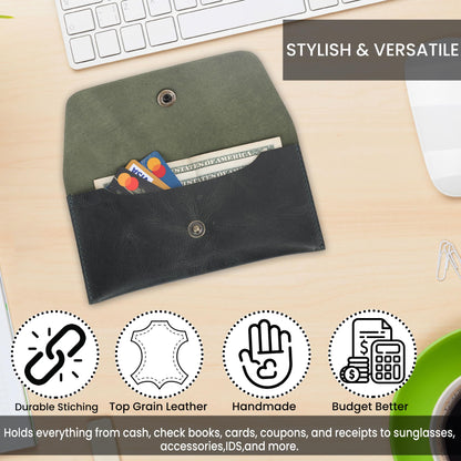 The Antiq Currency Pouch, Genuine Leather Currency Organiser, Handmade Travel Wallet, Utility Pouch, Leather Money Pouch, Leather Currency Envelope (Forest Green), currency_pouch_002_Green