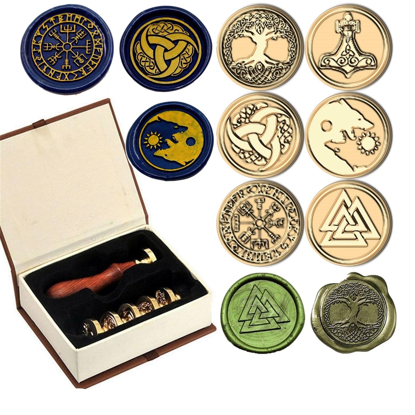 6PCS Viking Rune Wax Seal Stamp, Viking Rune Sealing Wax Stamp, Vegvisir Valknut Tree of Life Seal Wedding Invitation Birthday Party Seal Gifts (6pcs Set) (A1)