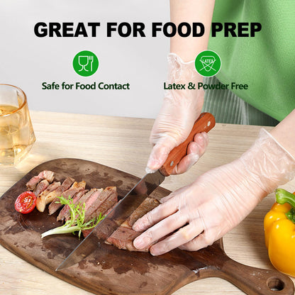 SWIFTLITE Disposable Vinyl Gloves, Food Safe, Latex-Free Powder-Free Clear Plastic Gloves for Cooking, House Clean, Food Prep (100, Large)