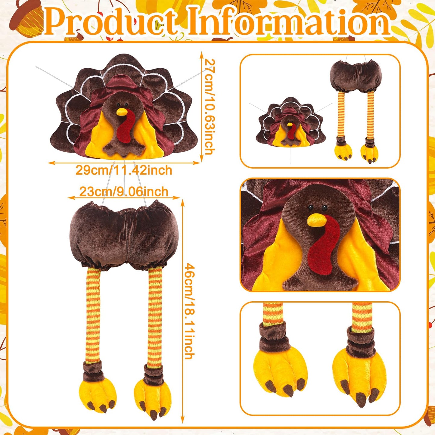 Breathffy Turkey Thanksgiving Head Tail Legs Plush Wreath Embellishment Kit 2 Pieces for Fall Events Thanksgiving Party Family Gatherings Holiday Decorations 27 Inches High